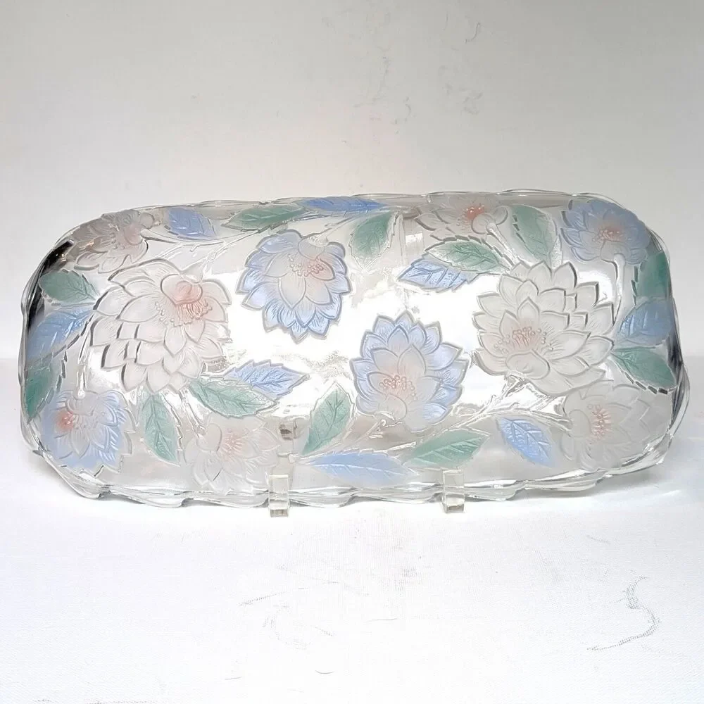 Vintage Crystal Clear Studios Chrysanthemum Lotus Frosted Glass Tray